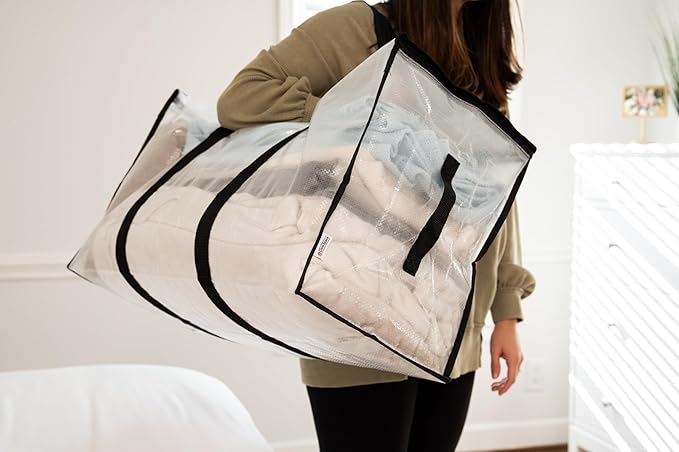 ClearSpace Clear Storage Bins with Lids or Storage Bags – Heavy Duty Moving Bags, Large Moving Boxes with Backpack Straps & Zippers – Packing Bags & Moving Supplies for College Dorm, 6 Pack