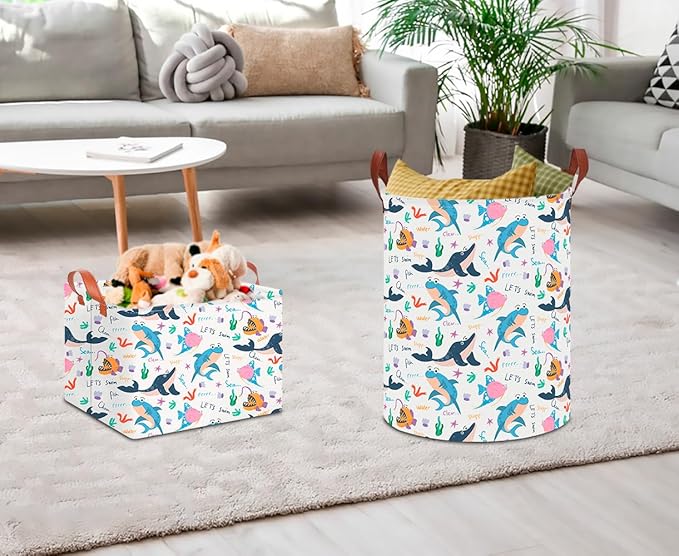 CLOCOR Large Laundry Basket,Waterproof Nursery Hamper,Collapsible Fabric Storage Container,Room Decor,Gift Basket（Cute Ocean