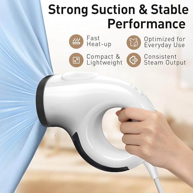 Vacuum Steamer for Clothes – Handheld Clothes Steamer with 2800Pa Suction & 25s Heat-Up – No-Drip Garment Steamers – Suction Steam Iron Alternative – Compact Steam Travel Iron with Base & Bag