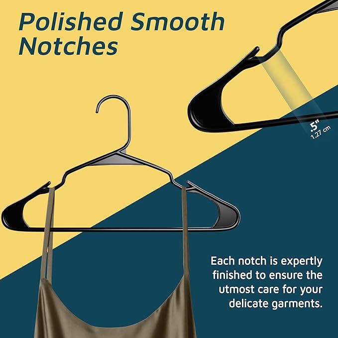 Plastic Clothes Hangers – Heavy Duty Hanger Set, for Organizing Clothes, Dresses, and Coats, Holds Up to 5 lbs, Space-Saving Hangers with Non-Slip Shoulder Grooves, Pack of 150, Black