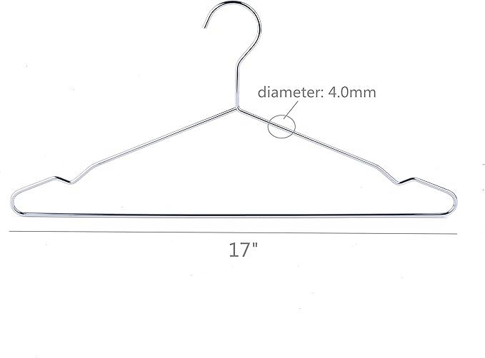 17 Inch Metal Clothes Hanger 20 Pack, 4.0mm Heavy Duty Shirt Blouse Hanger for Coat Suit Bridal Boutique, Space Saving Slim Wire Hanger for Camisole Trousers Wedding Dress（Sliver）