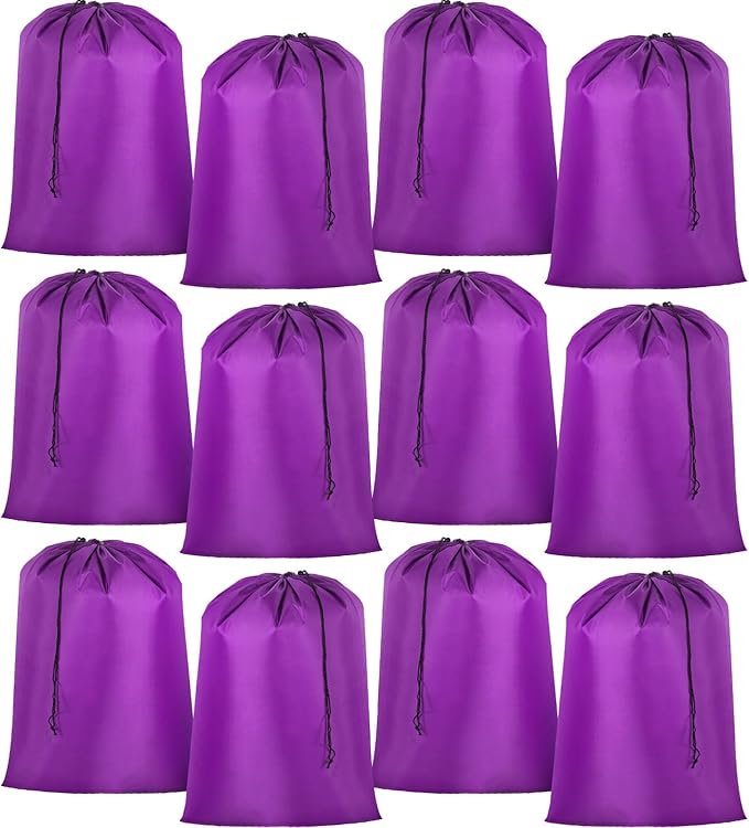 Woanger 12 Pack 28 x 45 Inch Extra Large Laundry Bags Bulk Washable Travel Laundry Bag with Drawstring Closure Large Dirty Clothes Organizer for College Dorm Home Hotel Camping(Purple)