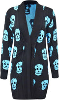 Thever Women Ladies Halloween Skull Skeleton Print Open Front Knitted Cardigan