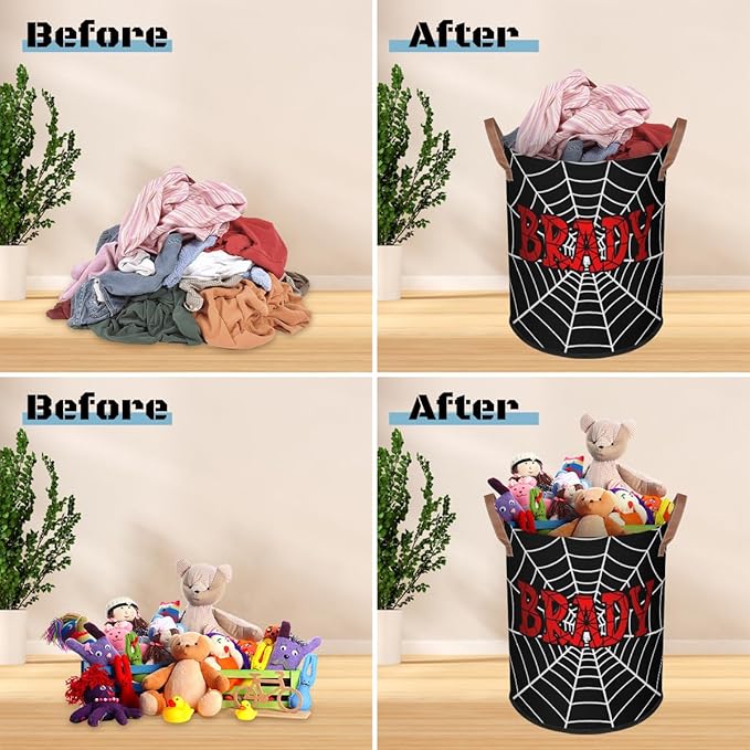 Spider Wed Personalized-Laundry-Hamper-Basket for Kids Custom Name Collapsible Storage Organizer Bin Dirty Clothes Toys Hamper for Boys Nursery in Laundry, Bedroom, Bathroom Wed-7