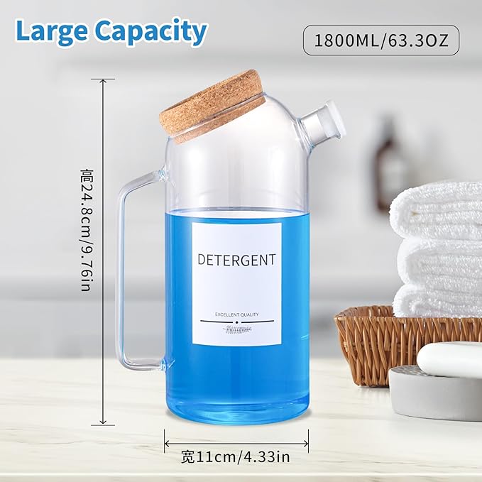 60oz Liquid Laundry Detergent Dispenser with Lables,Glass Laundry Detergent Dispenser,Laundry Detergent Container Laundry Liquid Dispenser