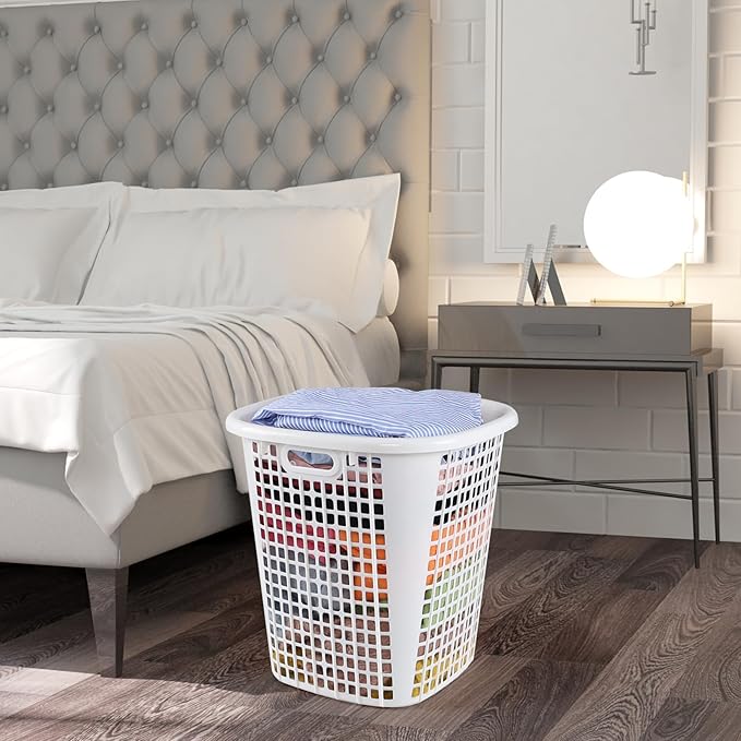 Plastic Large Laundry Hamper, Portable Laundry Basket for Home, Bathroom, College (6-Pack, White)