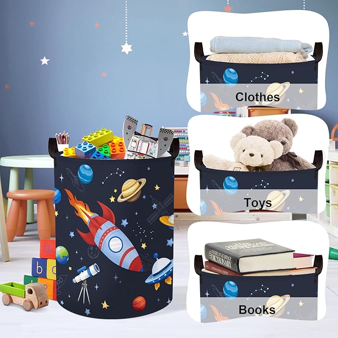 Clastyle Cosmic Space Planet Laundry Basket Star Kids Clothes Book Storage Basket Gift Toy Box for Bedroom Decor,Astronaut,36x45 cm