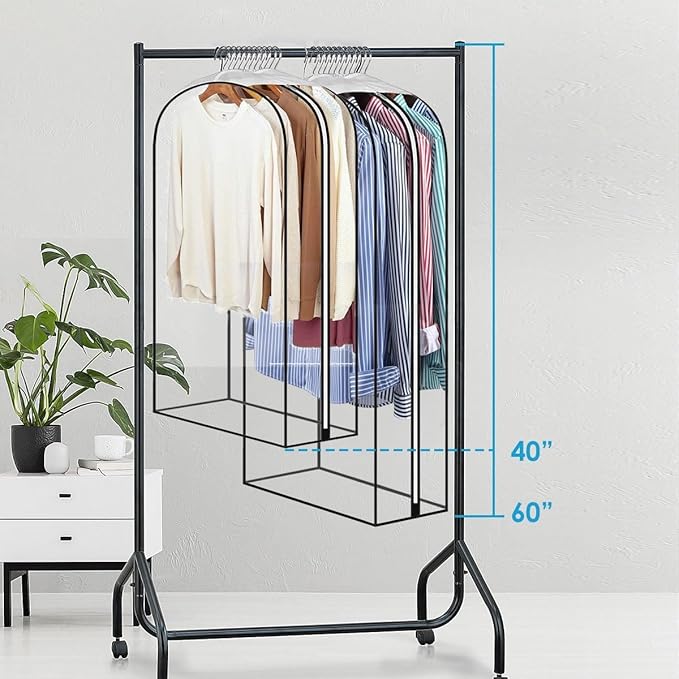 40" Clear Clothes Hangers with Smooth Side Zipper, 10" Gusseted Waterproof Garment Bags for Shirts, Coats, Dresses, Suits, 3 Pack