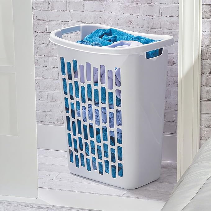 3-Pack Tall & Slim Open Heavy-Duty Plastic Laundry Hamper with Reinforced Handles for Easy Clothes Transport, 1.8 Bushels Capacity, Suitable for Bedroom Closets, Dorm, Laundry Room, Bathroom, White