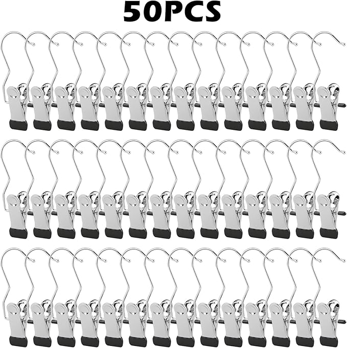 50pcs Legging Organizer for Closet Boot Hangers Clips Portable Pants Hangers for Travel with Non-Slip Rubber Coated Space Saving Closet Organizers for Skirts Shorts Jeans(Color:Black)