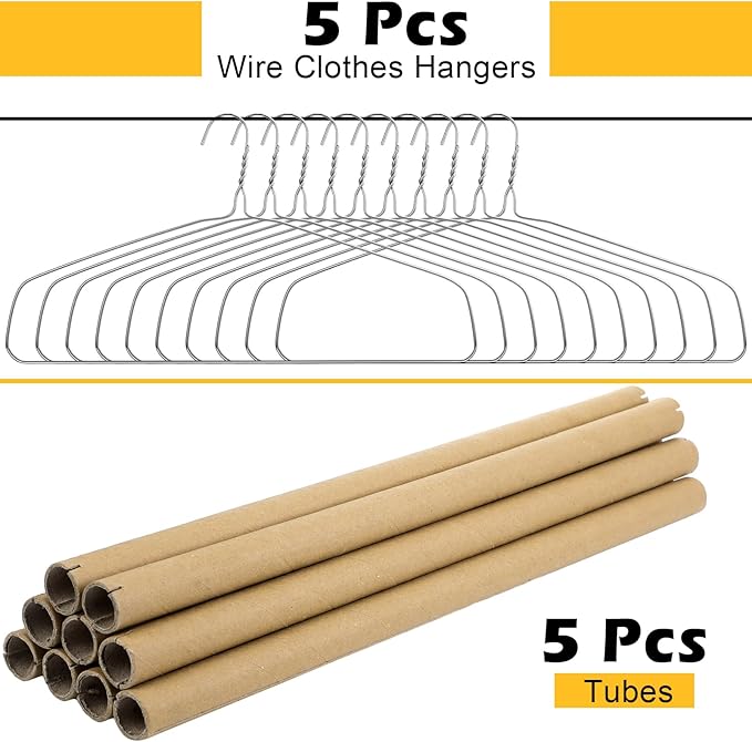 5 Sets Dry Cleaner Hangers 18 Inch Drapery Hanger and Tubes with Strong 10.5 Gauge Wire for Heavy Items