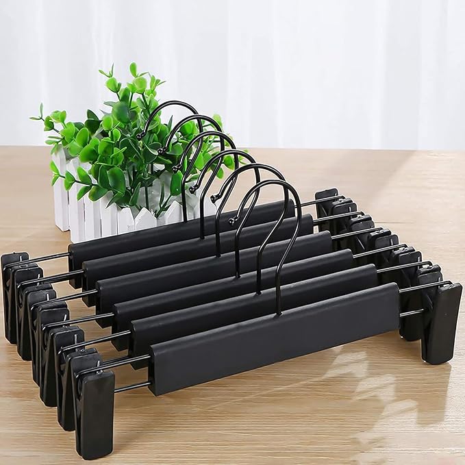 NORTHERN BROTHERS Pants Hangers, Black 50 Pack with Clips for Pants, Skirts, and Shorts - Plastic Bulk Hangers