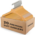 DEDU Suit Hangers for Men 20 Pack Width 17.5", Coat Hangers No Shoulder Bump Non Slip for Thick Sweaters, Plastic Extra Wide Shoulder with Pants Bar & Metal Hook (Natural)