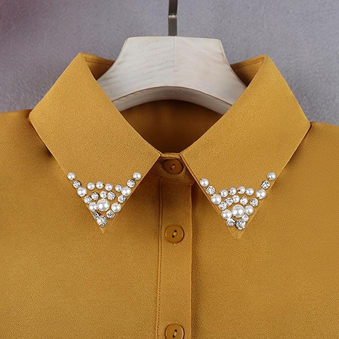 Chiffon Beading Half-Shirt Blouse Detachable Lace Fake Collars Dicky Collar Faux Collar for Women Girls
