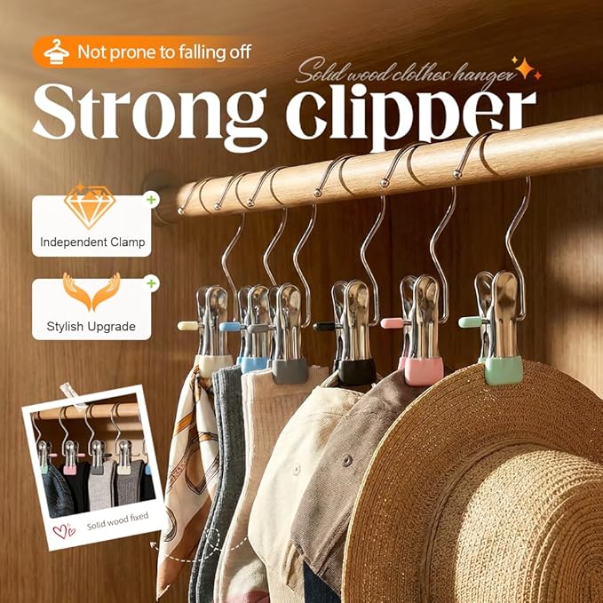 50 Pcs Heavy Hanger Clips for Closet, Multi Functional Clips with Hook for Hanging Clothespin, Hook Hangers with Clips for Clothes Pants Hats Socks and Boots (Beige)