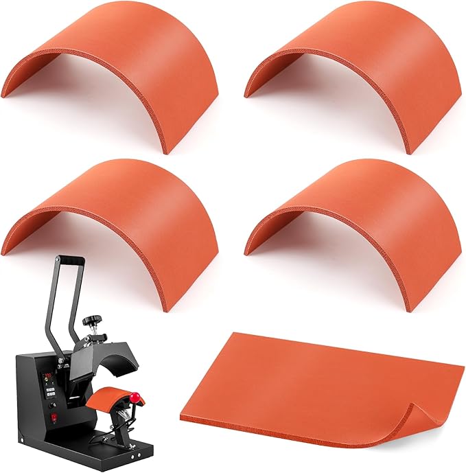 5 Pcs Hat Heat Press Mat, Silicone 8 x 4 Inch Foam Press Pad Heat Resistant for Hat HTV Heat Transfer Ironing (Orange)