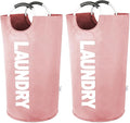 Laundry Hamper Bags 2 Pack, Large Laundry Baskets Collapsible, Dirty Clothes Hampers with Handles, Freedstanding Laundry Bin for Bedroom, College Dorm Room, Sturdy, Easy Carry (Pink)