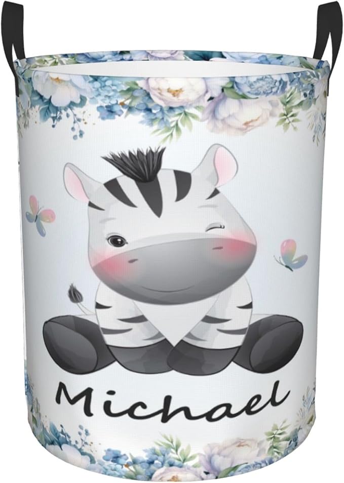 Personalized Zebra Laundry Basket For Baby Kids Boys Girls Adult Custom Hamper Basket With Name For Bathroom Bedrooms Collapsible Baby Laundry Basket, Dirty Clothes Hamper With Handles