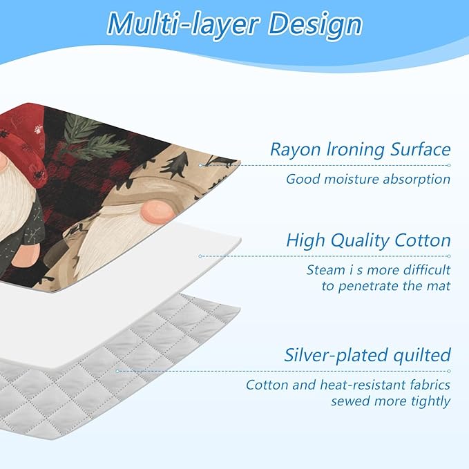 Ironing Mat Pad for Table Portable Travel Iron Blanket Ironing Board Covers Pressing Mat Heat Press Pads 27.6x47.2 Inches Checkered Christmas Floral Gnomes48