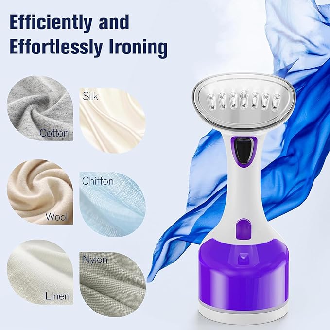 DBC Steamer for Clothes 1500W, 20S Fast Heat-up Portable Handheld Steamer for Clothes, 2 in 1 Fabric Wrinkle Remover with Fabric Brush, 250ml Water Tank, Ideal for Home, Office, Travel, Purple