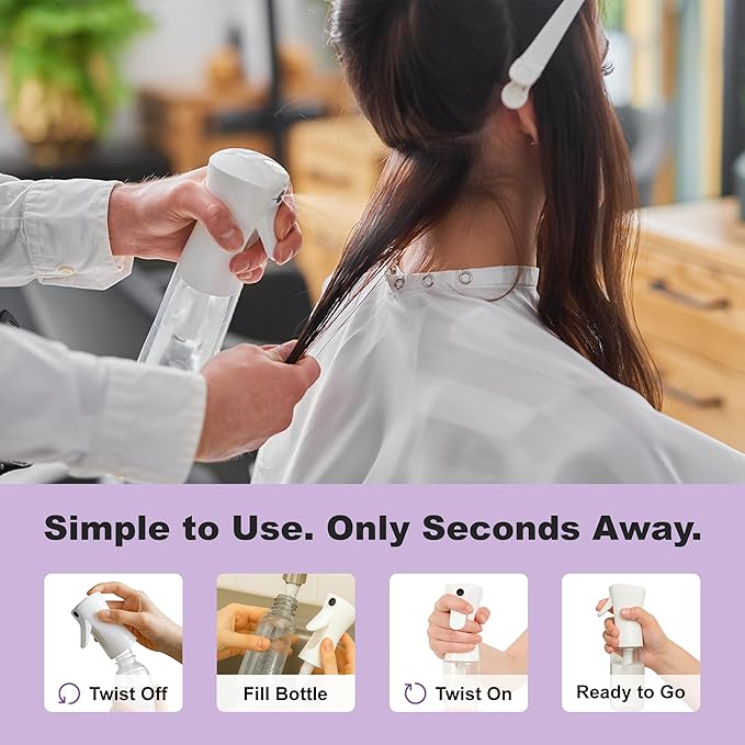 2 Pack Spray Bottles for Hair - Continuous Water Mister Spray Bottles with Ultra Fine Mist Spray for Hairstyling, Barbers, Salons, Skin Care, Cleaning, Plants, Pets (Ivory, 6.8 oz)