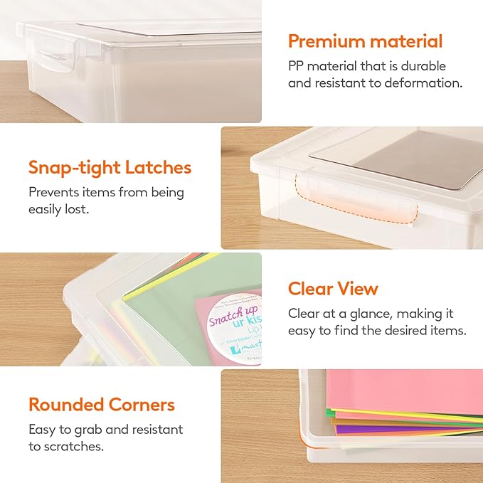 Lifewit 6 Pack Plastic Multi-Purpose Storage Box with Latching Lids, Clear A4 Paper Storage, Classroom Organization, Storage Containers for Board Game, Craft, Document, Magazine, Art Supplies