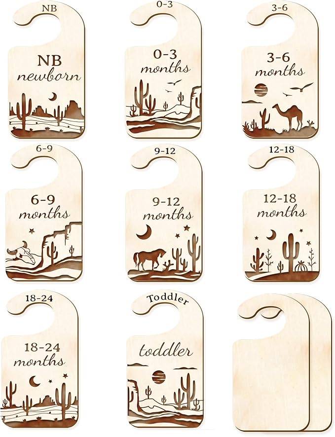 CRASPIRE 10Pcs Desert Wood Baby Wardrobe Dividers Nursery Decor from Newborn to 36 Month Closet Organizers Camel Pattern Hanger Seperaters Baby Nursery Wardrobe Hangers Divider for Newborn Shower