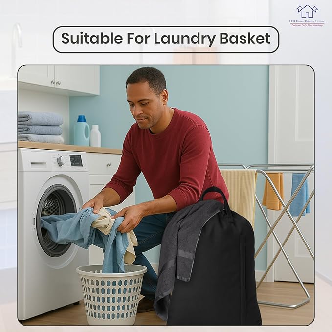 LFH Home Large Premium Cotton Canvas Laundry Bag with Drawstring and Handles Heavy Duty, Multi-Use, and Washable for Home, Travel, College or Storage 28x40 (Pack of 2)-Black