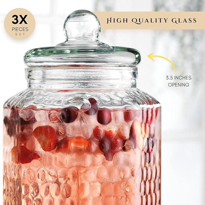 MosJos Drink Dispenser Set of 3 - Beverage Dispenser with Stand - Glass Drink Dispensers for Lemonade, Juice, Water, Iced Tea, Punch - 1-Gallon Countertop Party Drink Dispensers