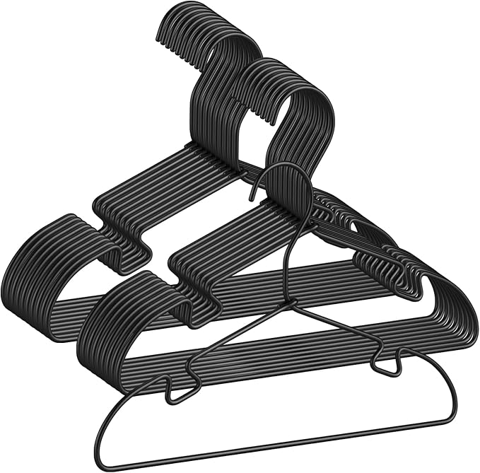 Black Aluminum Space-Saving Kids Hangers, 12.6-Inch Sturdy Metal Hangers for Wardrobe 20 Pack