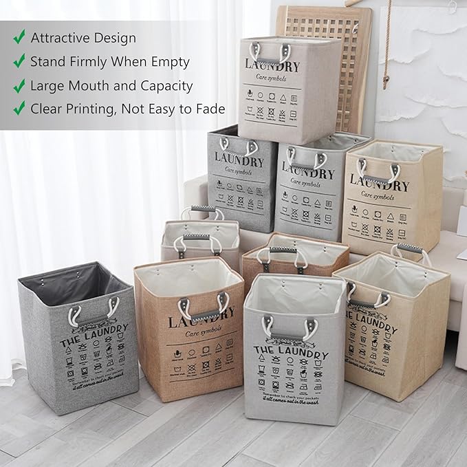 Small Laundry Basket, 50L Foldable Laundry Hamper Organizer with Handles, Fashion Portable Laundry Basket in Bedroom, Laundry Room, Closet, Bathroom, College Dorm (Light Gray)