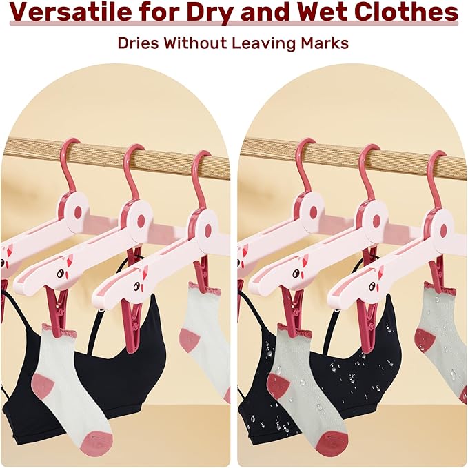 6 Pcs Travel Hangers Portable Folding Clothes Hangers Travel Accessories Foldable Clothes Drying Rack for Camping (Pink)