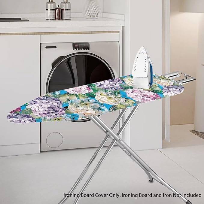 Hydrangea Ironing Board Cover Non Stick Scorch Ironing Board Cover and Pad Standard Size 15x54 Inch Scorch Resistant Pressing Cloth for Iron