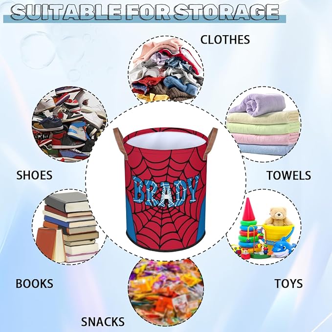 Spider Wed Personalized-Laundry-Hamper-Basket for Kids Custom Name Collapsible Storage Organizer Bin Dirty Clothes Toys Hamper for Boys Nursery in Laundry, Bedroom, Bathroom Wed-3