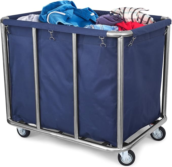 Commercial Laundry Cart with Wheels - Industrial Grade, Heavy Duty, Large Laundromat Cart 440-pound Weight Capacity, 400L Volume