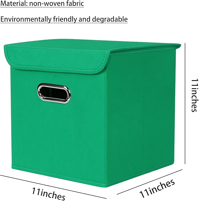 Closet Organizers Fabric Storage Bins With Lids Collapsible Cube Storage Organizer Basket With Handles,Storage Boxes for Clothes Storage,Office,Laundry,Shelves,6 Pack,（Green）