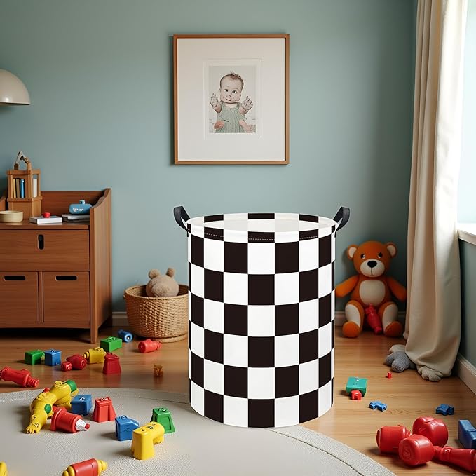 Baby Laundry Basket Kids Hamper Toy Storage Bin for Boys Room Decor Baby Nursery Hamper Gift Baskets for Bedroom Bathroom(Race Flag)