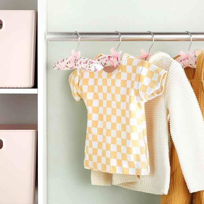 Juvale Padded Baby Clothes Hangers - Wrinkle-Free Closet Organization - Satin Padded Infant Hangers for Baby Clothes - Pink Floral Design for Nursery Decor - Pack of 12, 9.5 in, Pink Floral