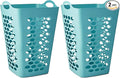 (2 Pack) 2 Bushel Square Laundry Hamper, Teal Lightweight Plastic Tall Laundry Basket with Handles, Ventilation Design for Bedroom, Bathroom, Laundry Room, College Dorm.