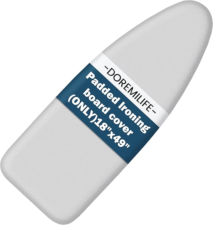 Ironing Board Cover and Pad 18x49 Large, Extra Thick Natural Cotton, Silicone Coated, Scorch Resistant, Elastic Edge with Hook Loop Strap, Wide Iron Board Padding, Heatproof Silver