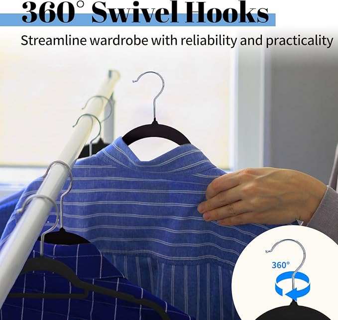 Smartor Black Velvet Hangers 60 Pack, Space Saving Clothes Hangers with Tie Bar, Non-Slip Felt Hanger with Shoulder Notches, Heavy Duty Suit Hanger for Coat, Shirt, Pants, Dress