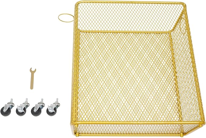 Laundry Basket on Wheels, Large Rolling Laundry Hampers, Stackable Storage Cart with Handles Removable Wire Organizer Baskets Clothing Sorting Rack (Gold, Rectangular)