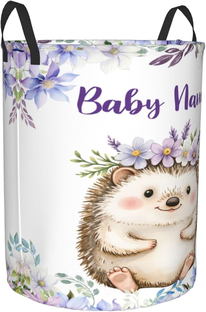 Personalized Hedgehog Laundry Basket For Baby Kids Boys Girls Adult Custom Hamper Basket With Name For Bathroom Bedrooms Collapsible Baby Laundry Basket, Dirty Clothes Hamper With Handles