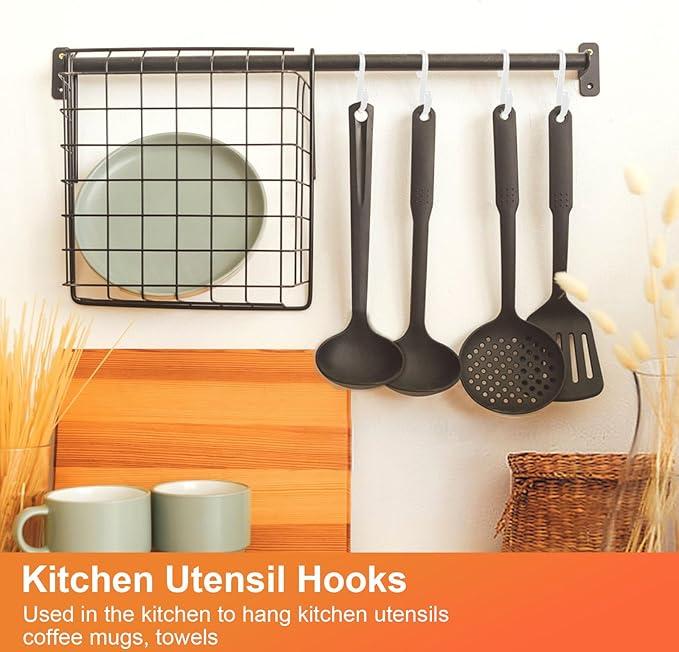 HiGift 12 Pack 3 Inch White S Hooks, Non Slip Vinyl Coated S Hooks for Hanging Plants, Metal Rubber Coated Closet S Hook for Hanging Plant Jeans Clothes Kitchen Pot Pan Cup Towels Bags
