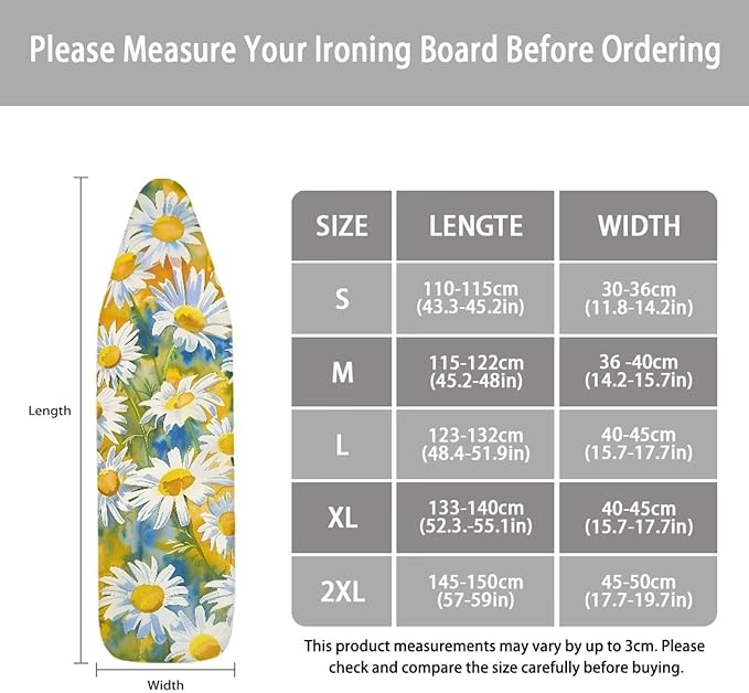 Ironing Board Cover,Floral Ironing Board Cover,Large Ironing Board Covers,Daisy Ironing Board Cover,Chic Daisy Print X-Large