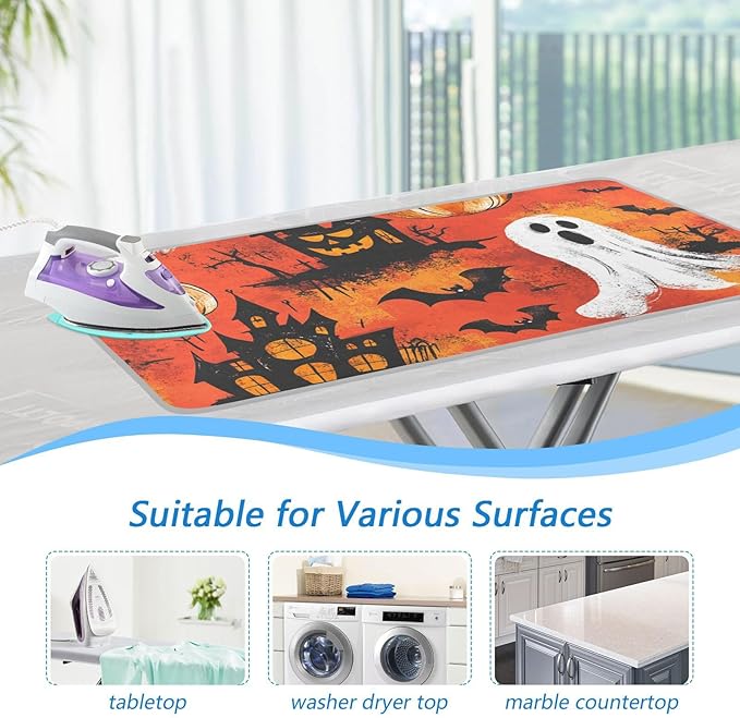 Ironing Mat Pad for Table Portable Travel Iron Blanket Ironing Board Covers Pressing Mat Heat Press Pads 27.6x47.2 Inches Red Halloween Castle Ghost Pumpkin36