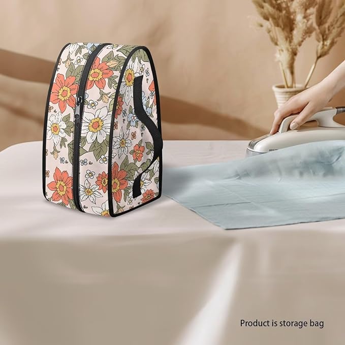Pastoral Style Iron Portable Storage Bag for Travel or Storage Daisy Rose Iron Storage Case with Zipper Closure
