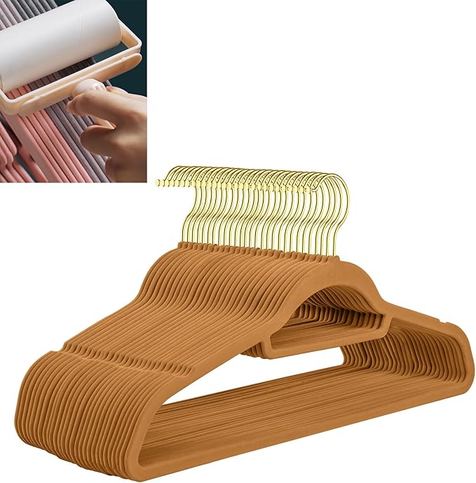 Velvet Hangers,Felt Hangers,Non-Slip Clothes Hanger, Multifunctional Space Saving Clothes Hangers for Wedding Dress & Dress Clothes(Brown 1,10pcs)