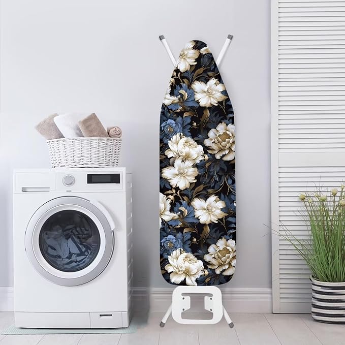 Flashideas Flower Print Ironing Board Cover with Elastic Edge Non Stick Scorch Stain Resistant Cover Heavy Duty Iron Pad Covers Standard Boards with Hook and Loop Fastener Strap