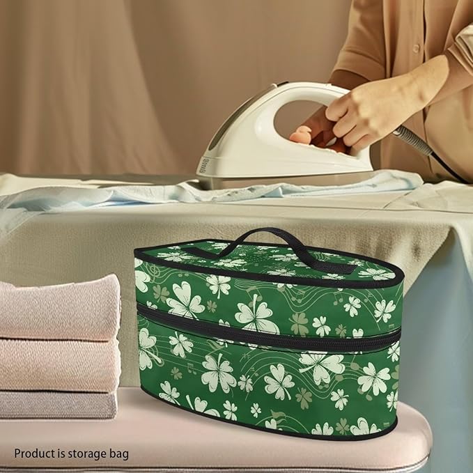 Lucky Leaves Steam Iron Storage Bag with Zipper Handle Green Irish Holiday Decoration Iron Storage Case Fits for Accessories Travel Irons